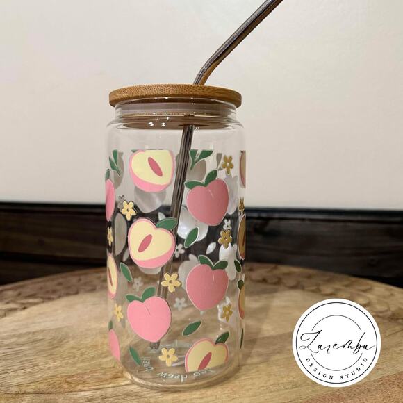 Peach Libbey Sipper Glass, Peach Beer Can Coffee Cup, Summer Fruit Handmade New - Picture 1 of 5